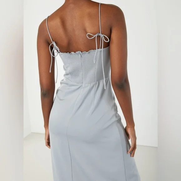 Elegant Light Blue Satin Slip Dress - Picture 3 of 11